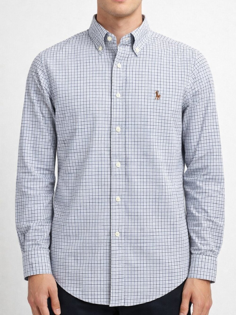 Polo Ralph Lauren Shirt Mens S Custom Fit Blue White Check Button Down Pony